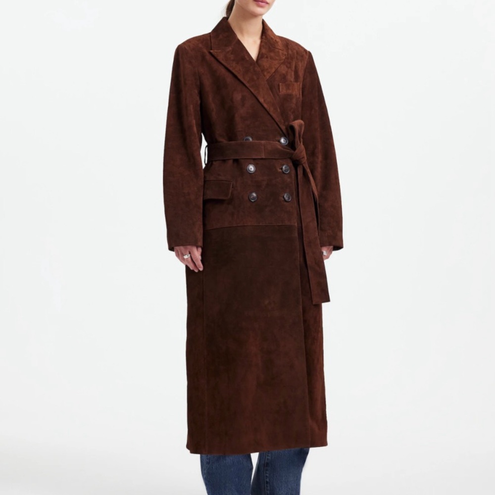 Alexa Chung for Madewell Double-Breasted Blazer Overcoat in Suede - Size 2